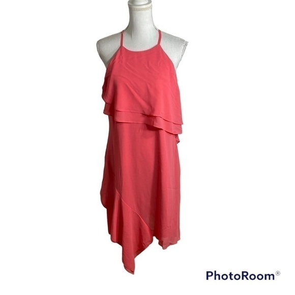 Nanette Lepore Pink Ruffle Dress NWT Sz 12 Asymmetrical Flounce Sleeveless - Picture 1 of 9